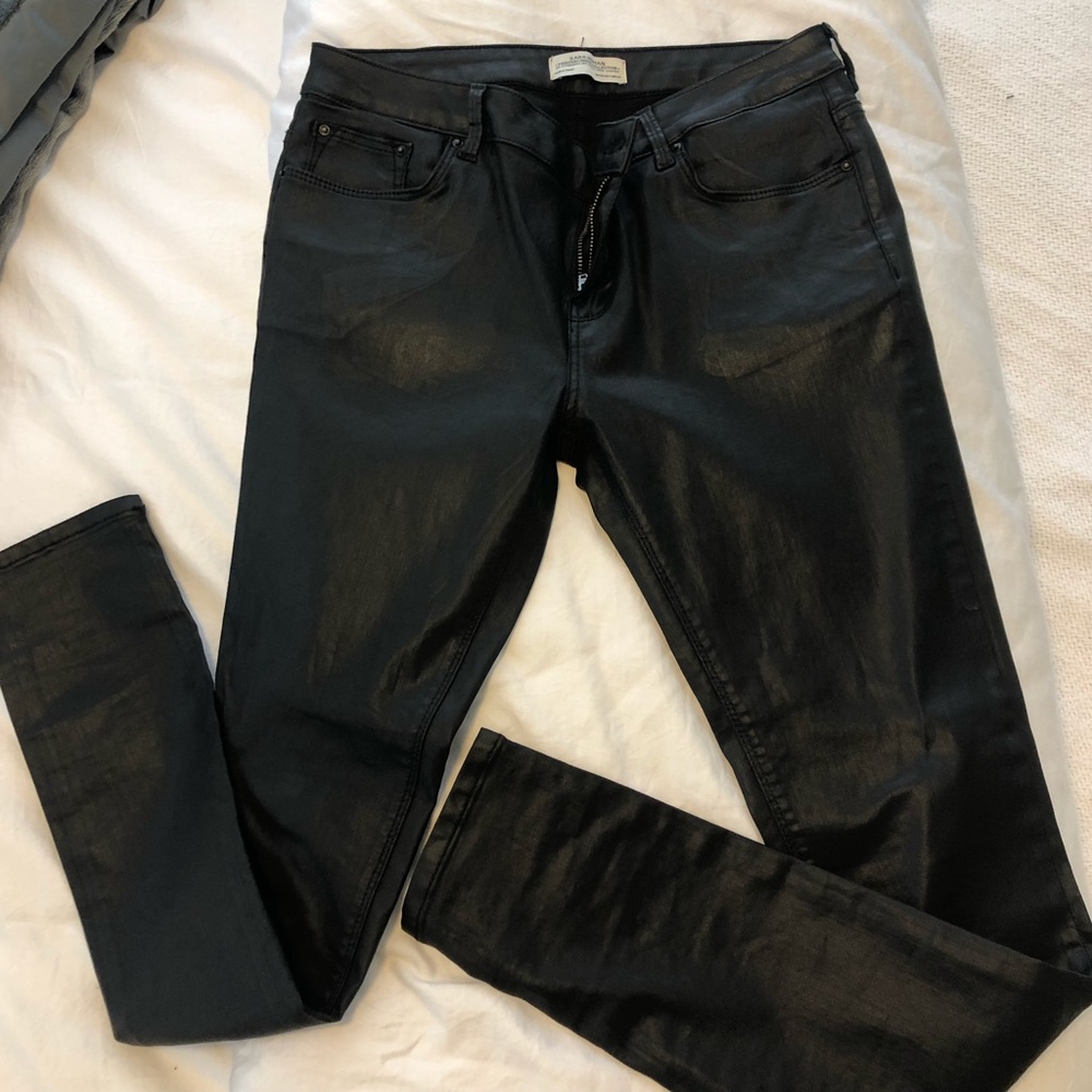 Zara premium denim faux leather jeans